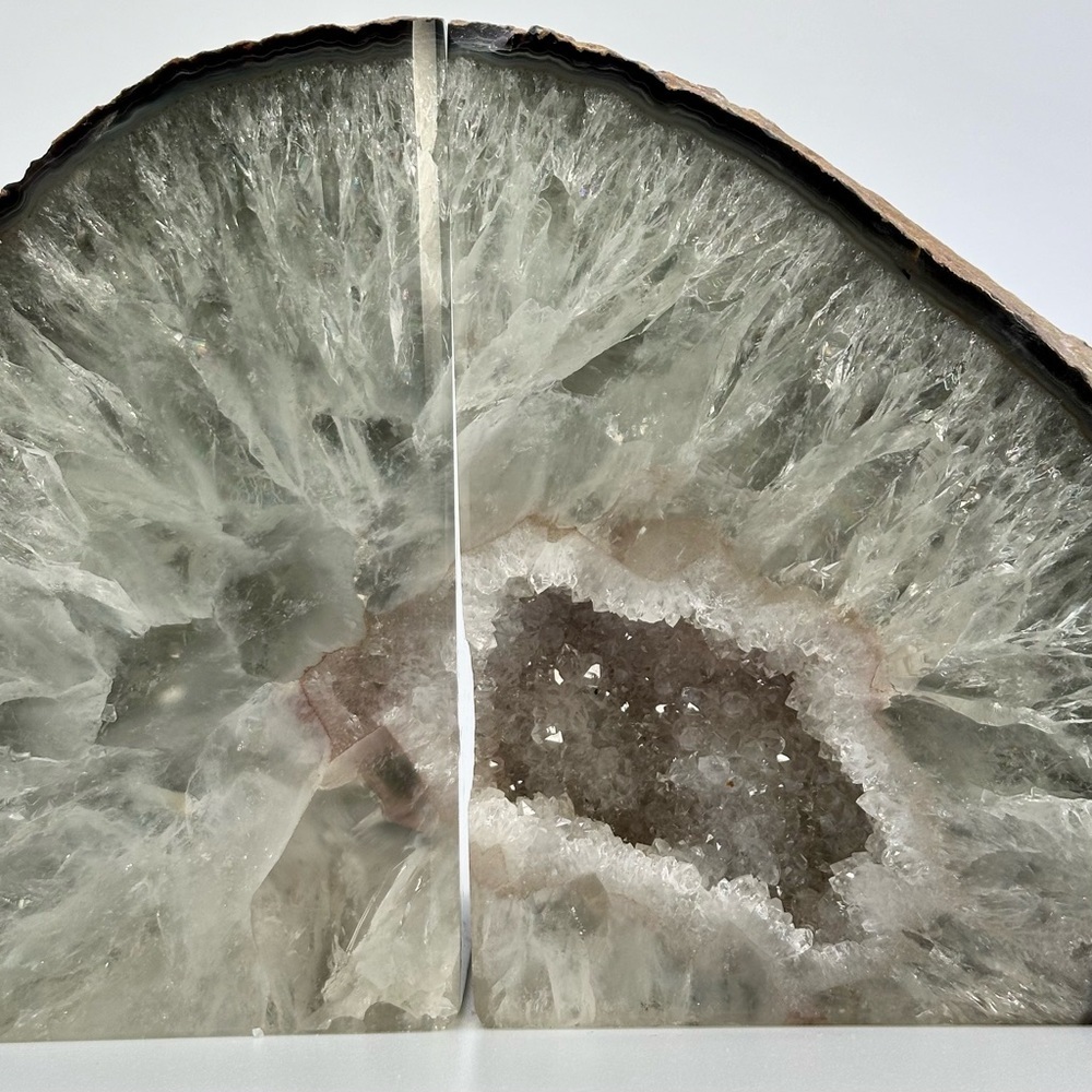 Crystal Bookends, Agate, Geode Center, White, Gray, Cream Layers (10+ lbs.) - Picture 2 of 14